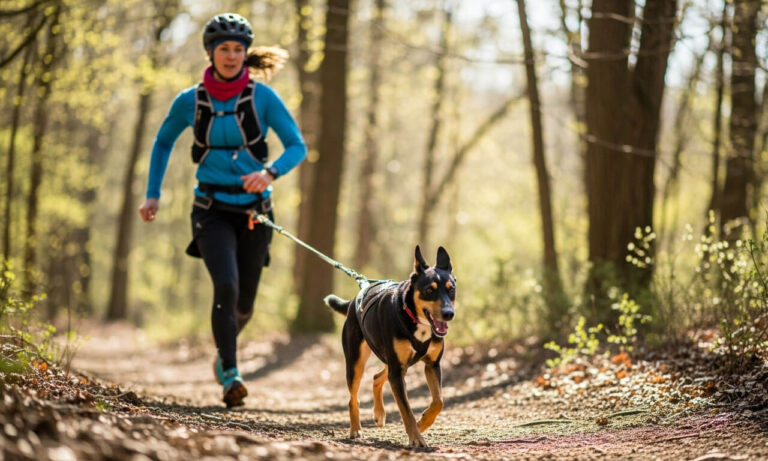 persona con perro haciendo canicross