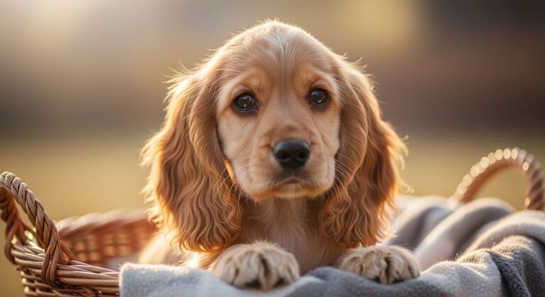 a dog cocker-spaniel lying on a blanket
