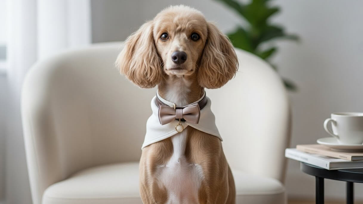 Perro elegante con pajarita blanca.