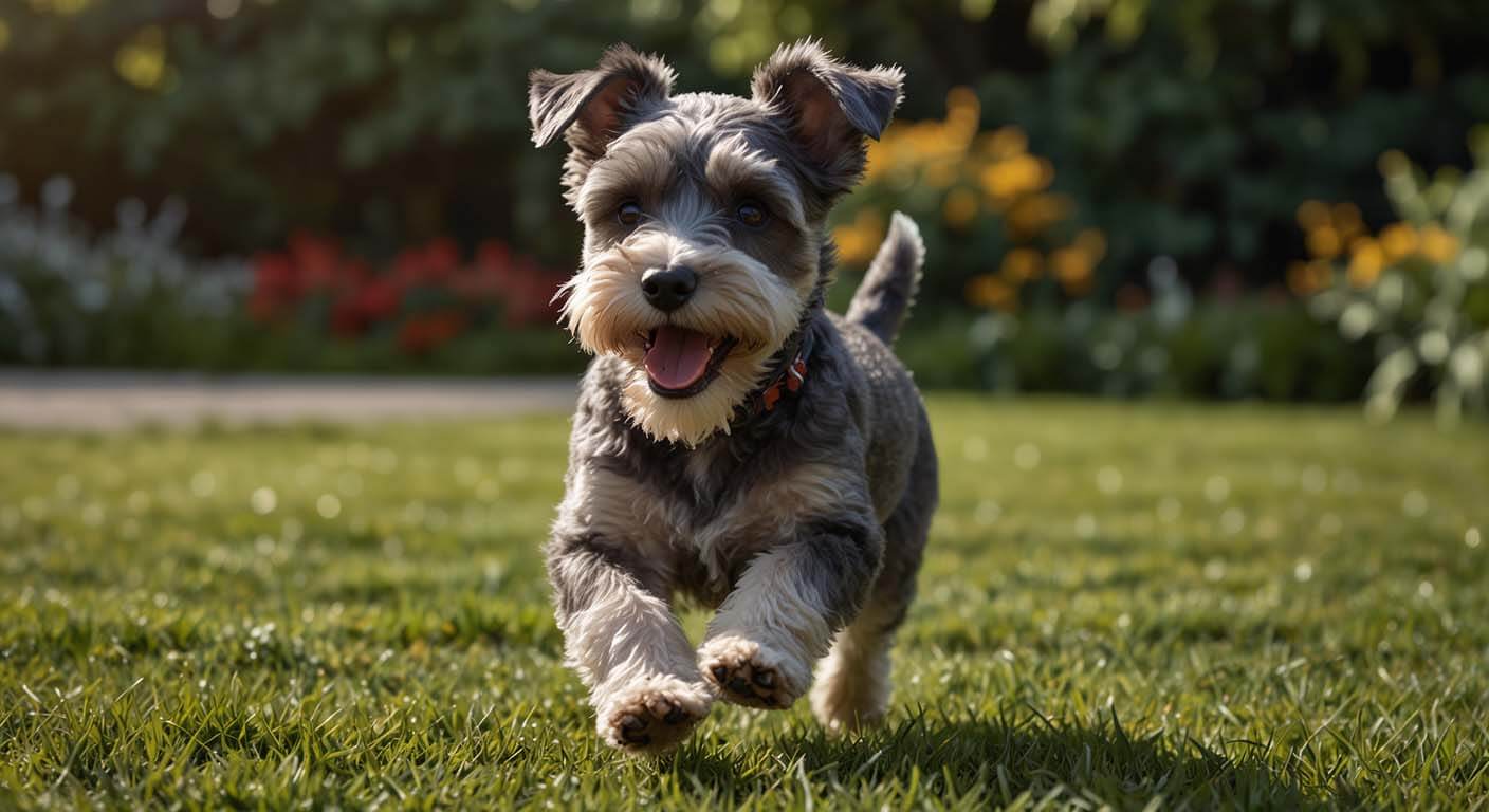 schnauzer-miniatura corriendo por el parque