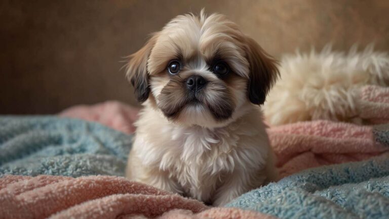 un shih-tzu sentado en una cobija